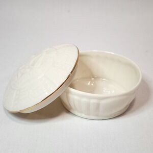 Belleek Collectors Society Parian China Trinket Box Gold Trim Irish Harp Crest